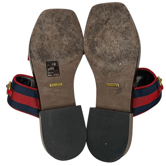 Gucci Querelle Red Suede Web Stripe Slide Heeled Wooden Sandals Women Size 36.5 - Picture 10 of 11
